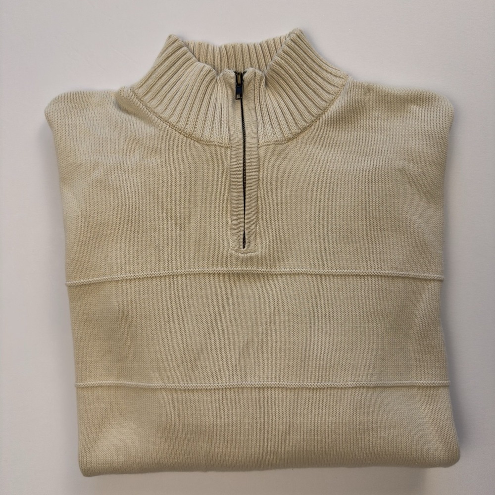 Pendleton Men's Quarter Zip Classic Knit Pullover Cotton Cream Ivory‎ Size Large - Picture 9 of 9